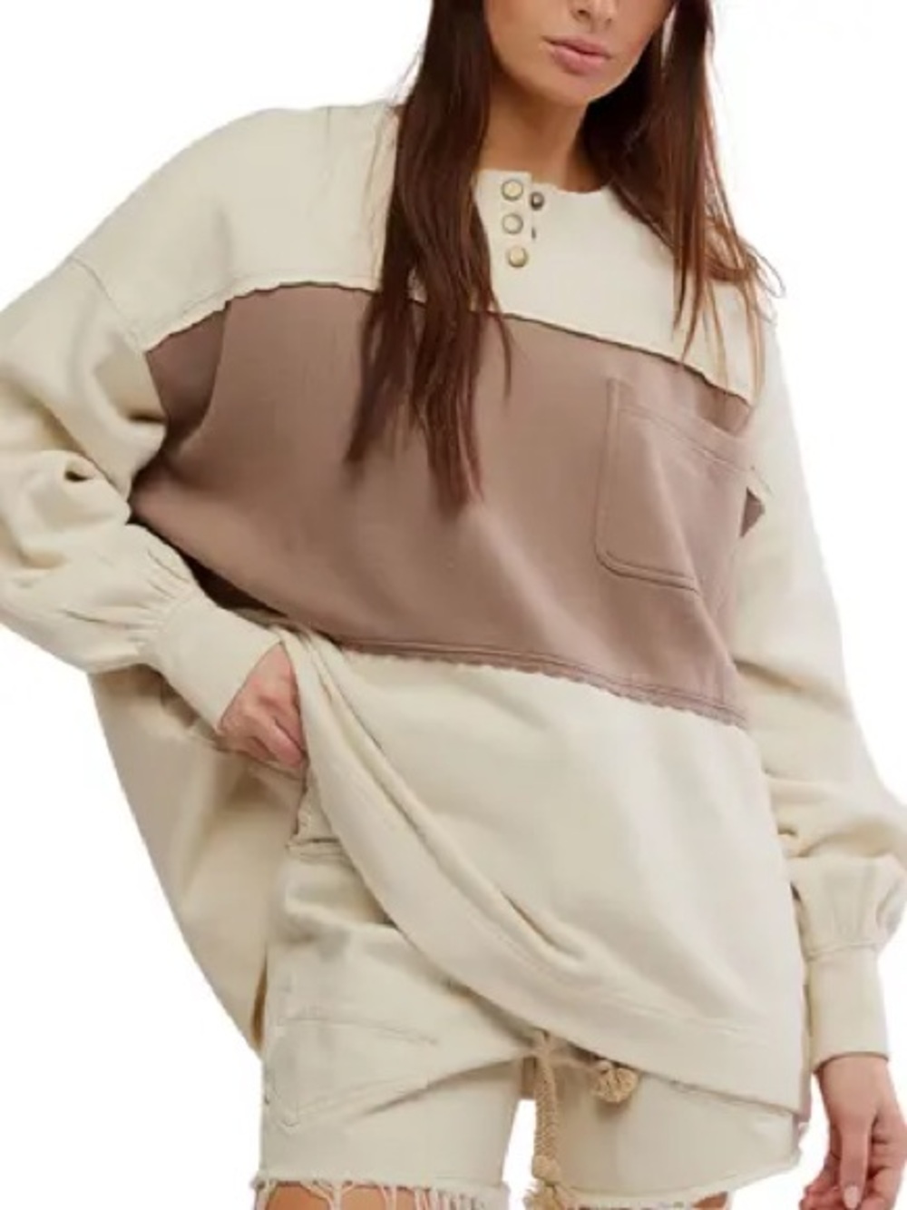 Free People Strawberry Sweatshirt XS Top Pullover Colorblocked Cream Lavender